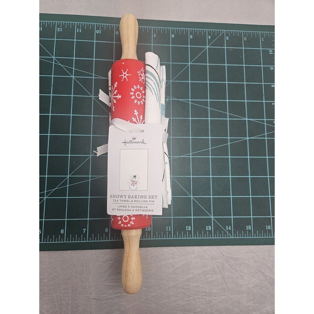 Hallmark Snowy Baking Set Snowman Tea Towel & 12" Snowflake Silicone Rolling Pin